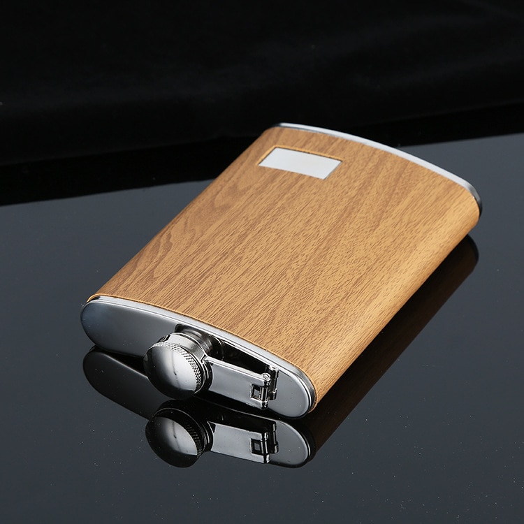 Wood Coated Hip Flask Gift Set