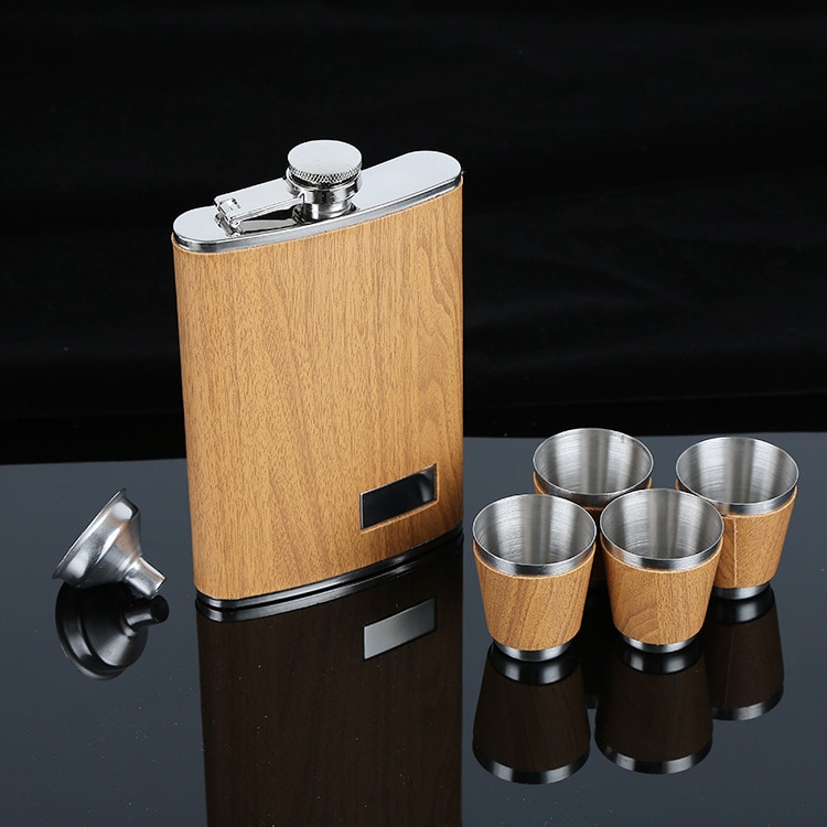 Wood Coated Hip Flask Gift Set