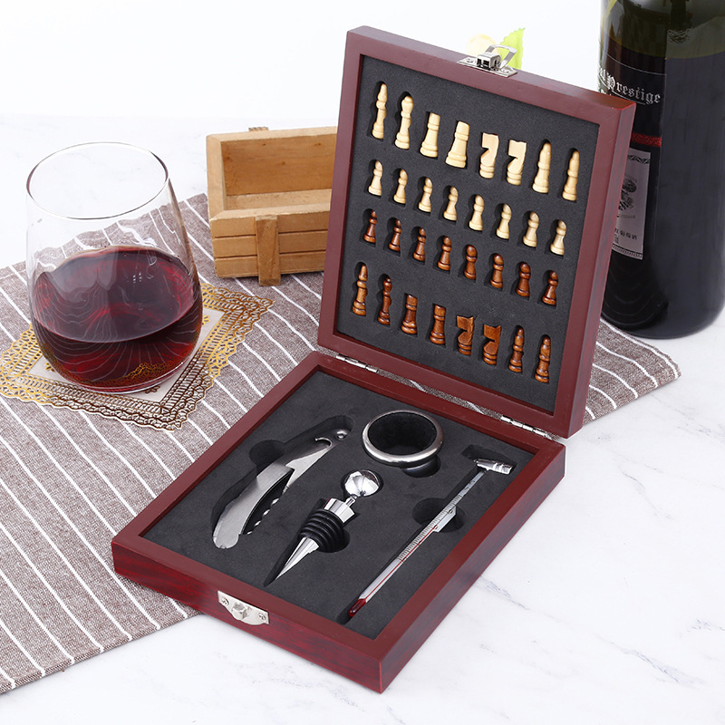 Wine Opener and Stopper Set with Chess and Gift Box